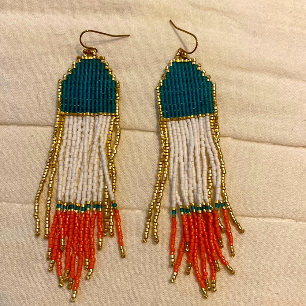 Ink + Alloy beaded dangling earrings; like new